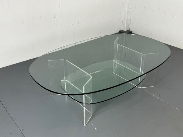 Table basse en verre et plexiglas moderne italienne de l'ère spatiale, années 1990.