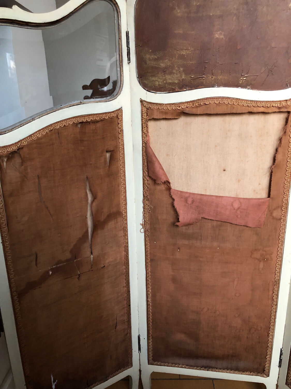 Ancien Paravent De Cheminée En Cuivre - Pieds Et Poignée En Laiton - Style Antique
