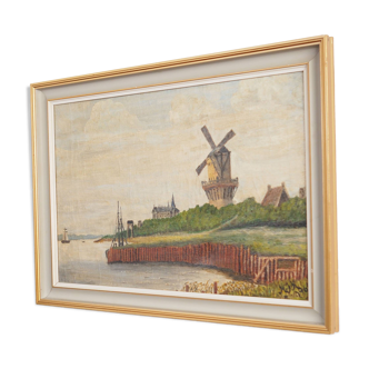 Painting „The Windmill above the Marina”, Scandinavian design, 1970s