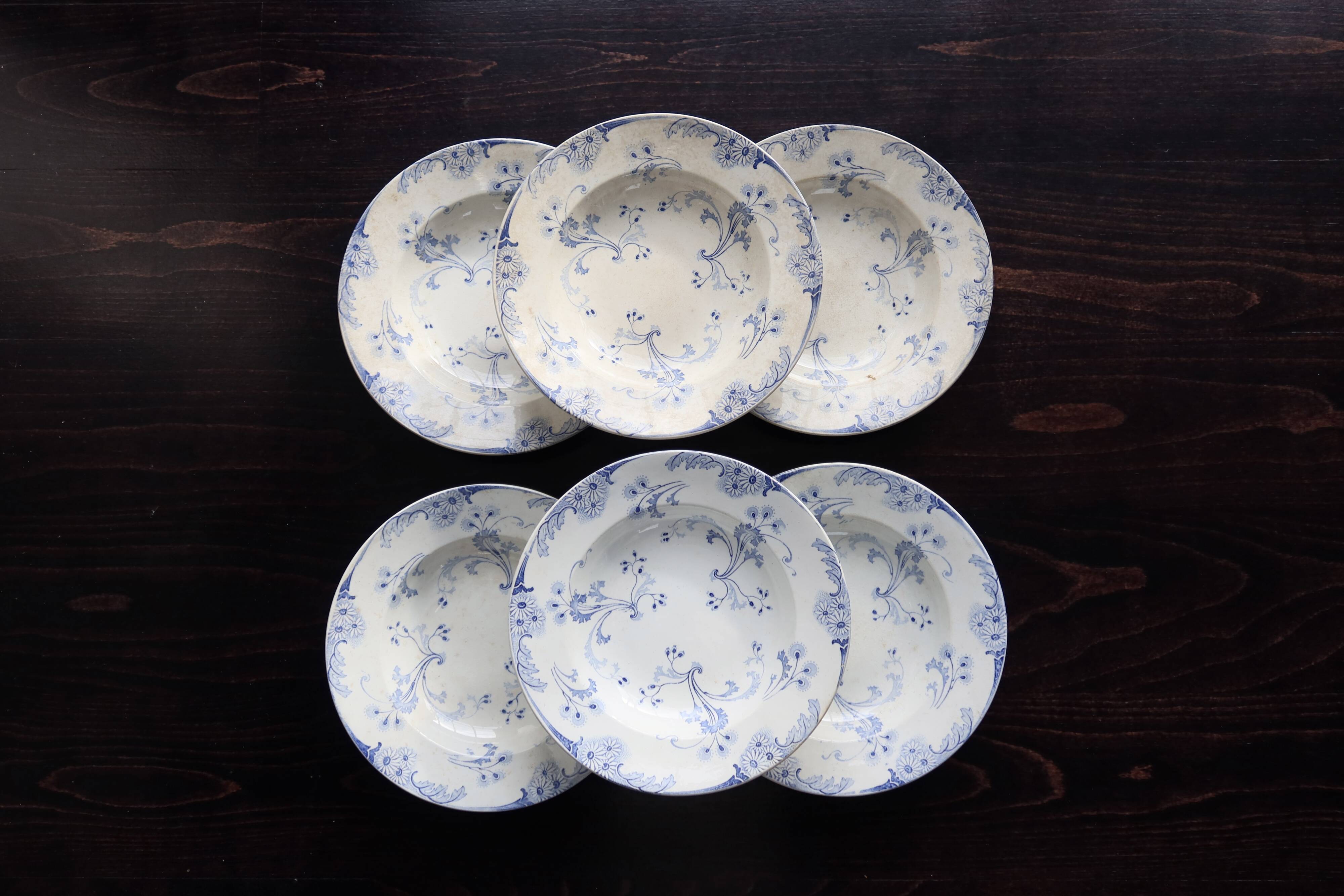 6 vintage Lunéville ironstone soup plates - Marie-Louise pattern