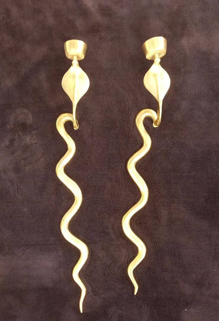 2 large bronze snake cobra wall lights mid century decor candle holder