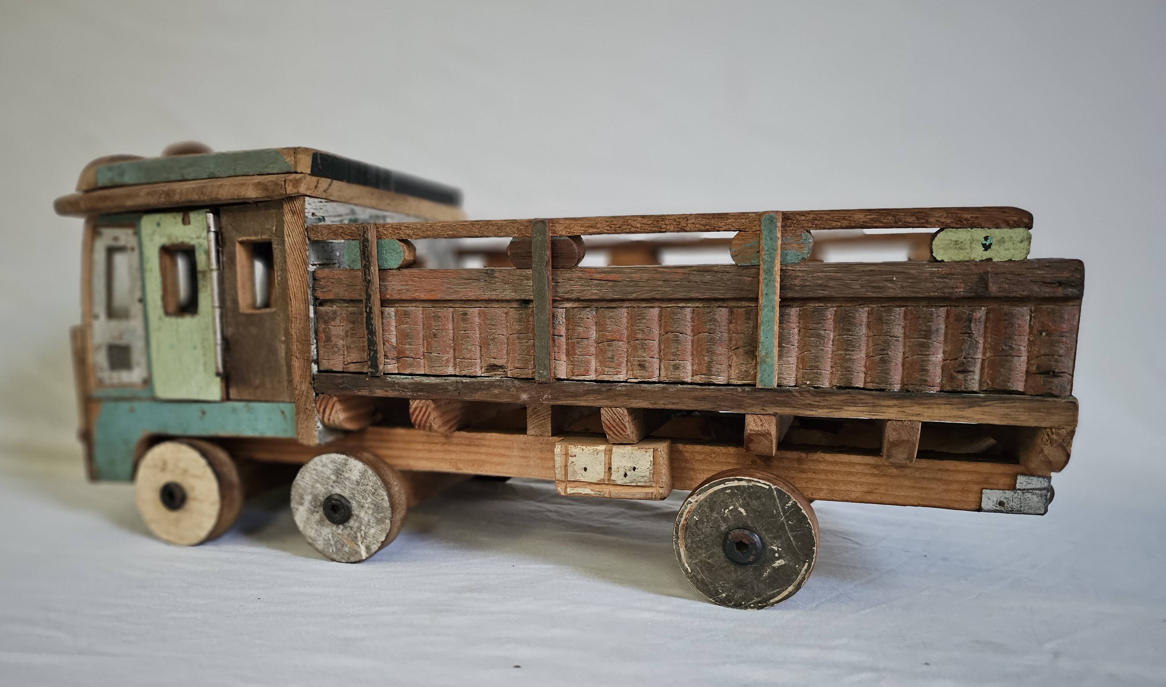 Indian tata truck handmade in polychrome wood