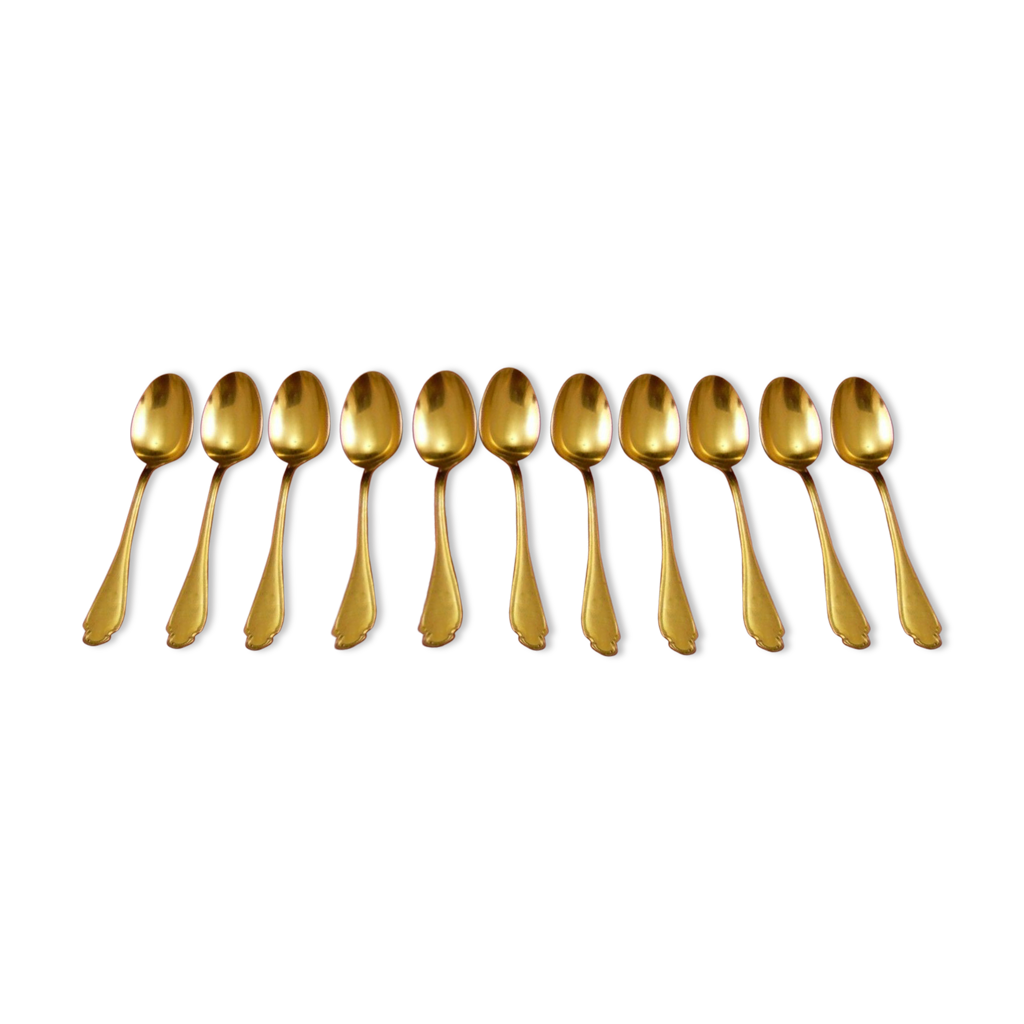 12 Cuillères à Moka Christofle Alfénide Doré - Modèle Pompadour - France