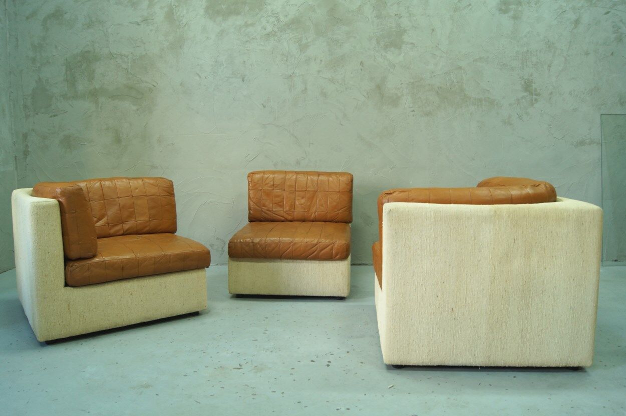 Canapé modulaire en cuir patchwork italien années 1970