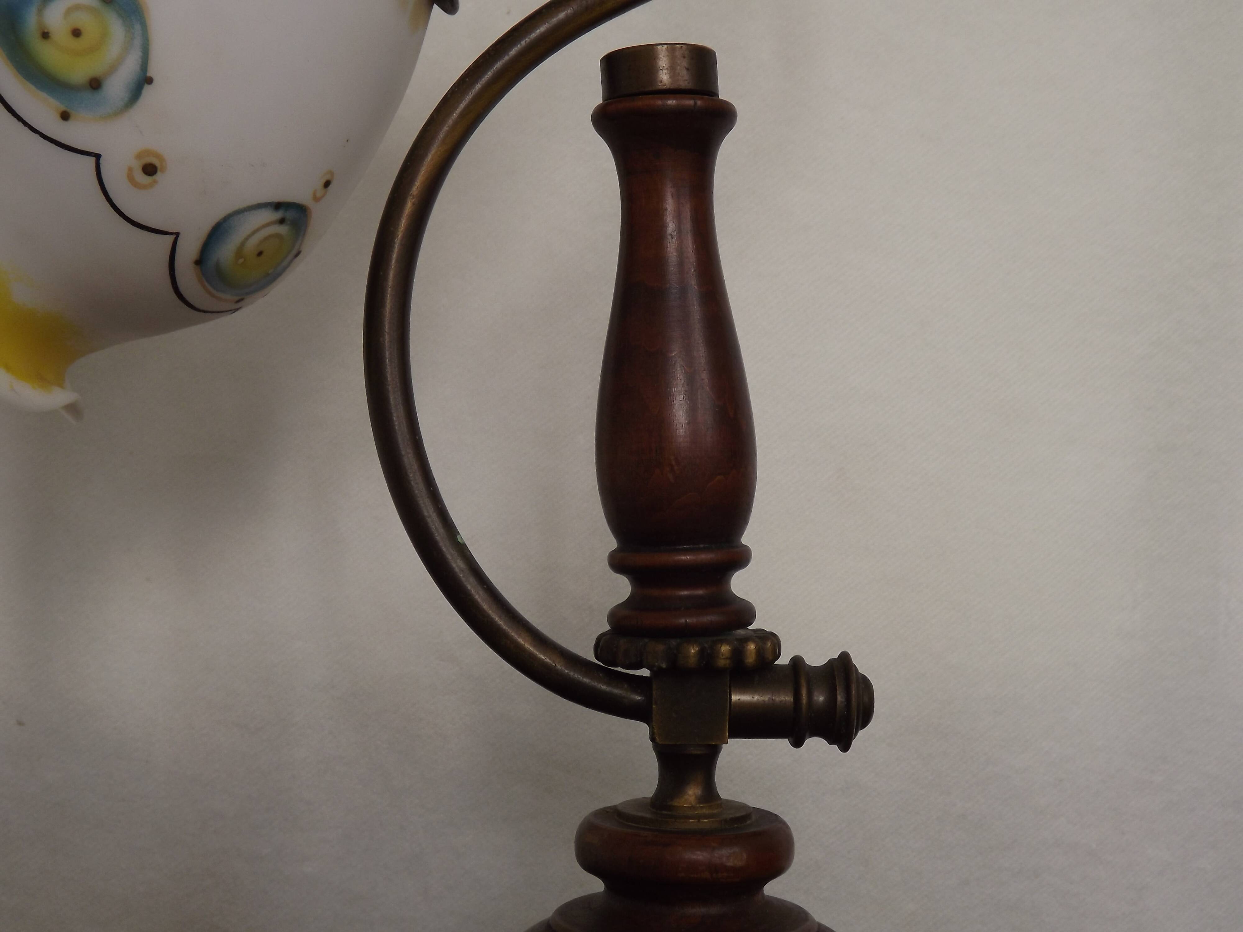 Wood and opaline glass lamp