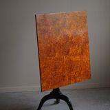 Antique handcrafted square table with drop leaves made of burl wood, Swedish, 19th century.