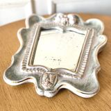 Small antique mirror in cracked ceramic with Commedia dell'Aigle mask decoration