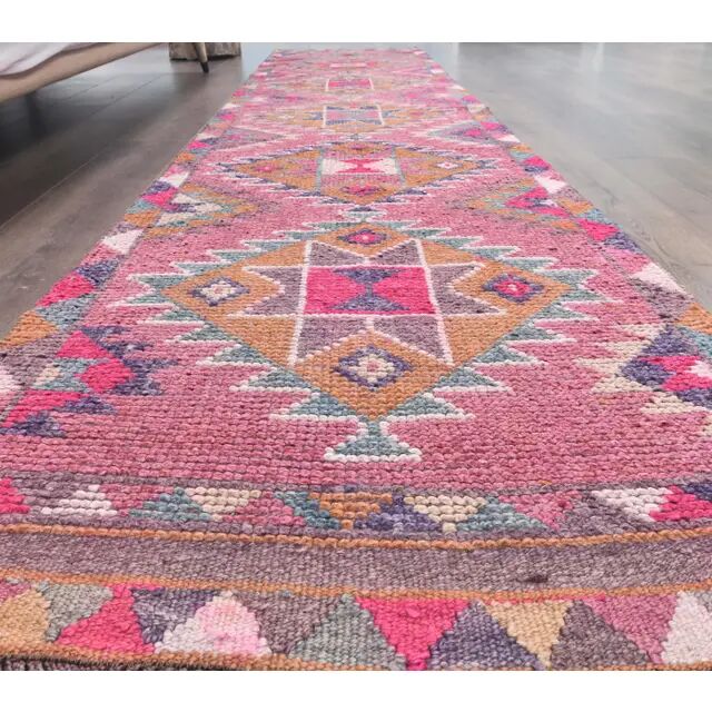 Vintage Turkish hand-knotted tribal runner 82x382