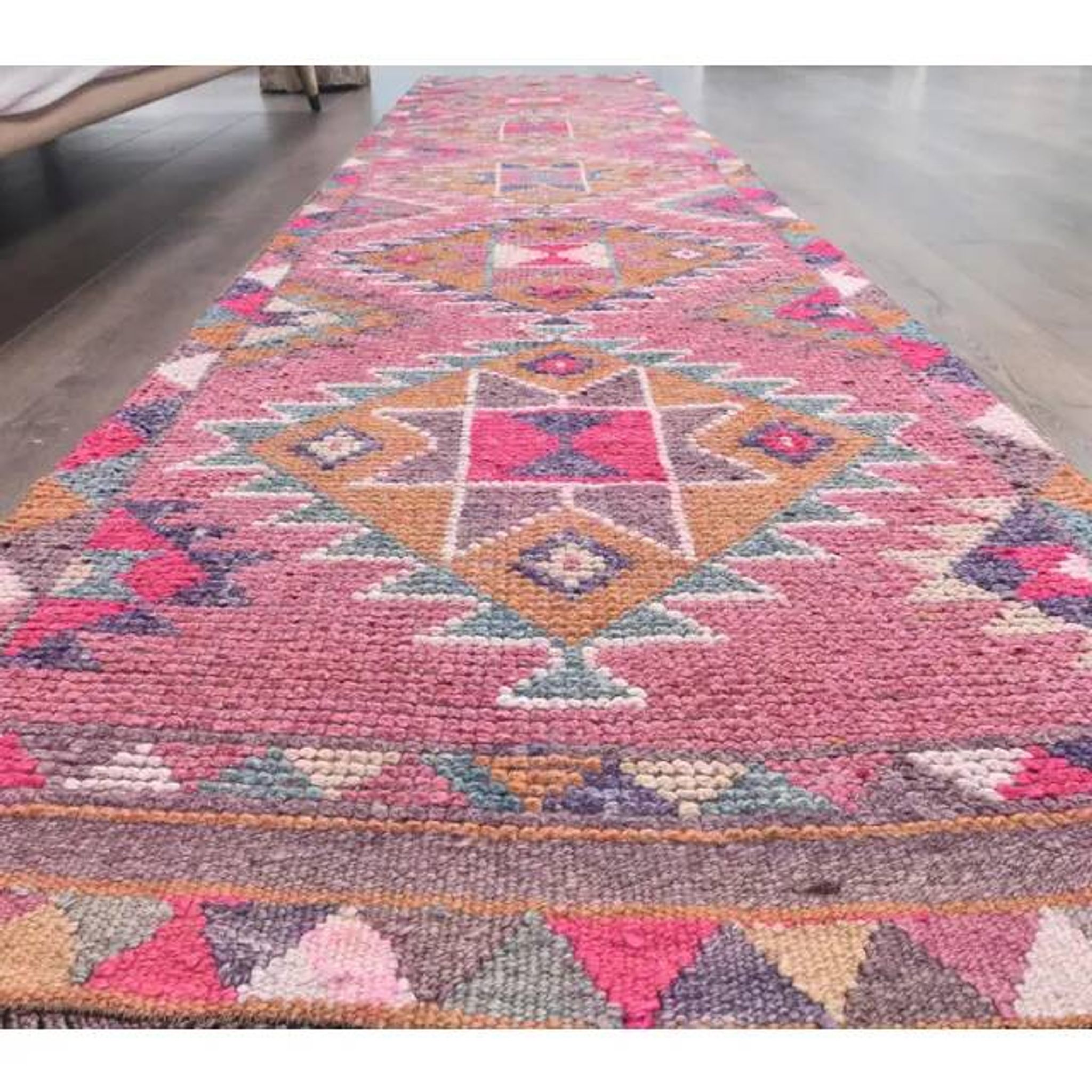 Vintage Turkish hand-knotted tribal runner 82x382