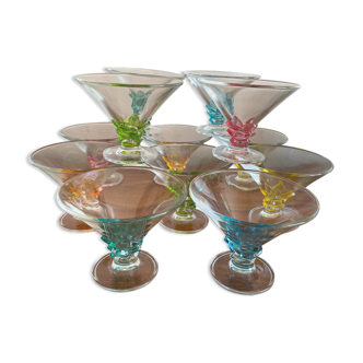 Pineapple fruit ice cream cups made of colored glass