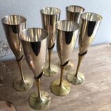 6 flûtes à champagne en laiton doré