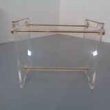 Italian acrylic glass and brass magazine rack, 1970s