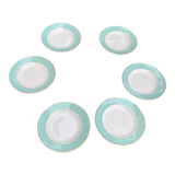 6 hollow plates in semi porcelain ceranord france white and mint, vintage and collector