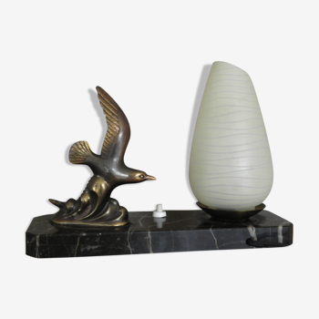Table lamp figurine birds in marble art deco