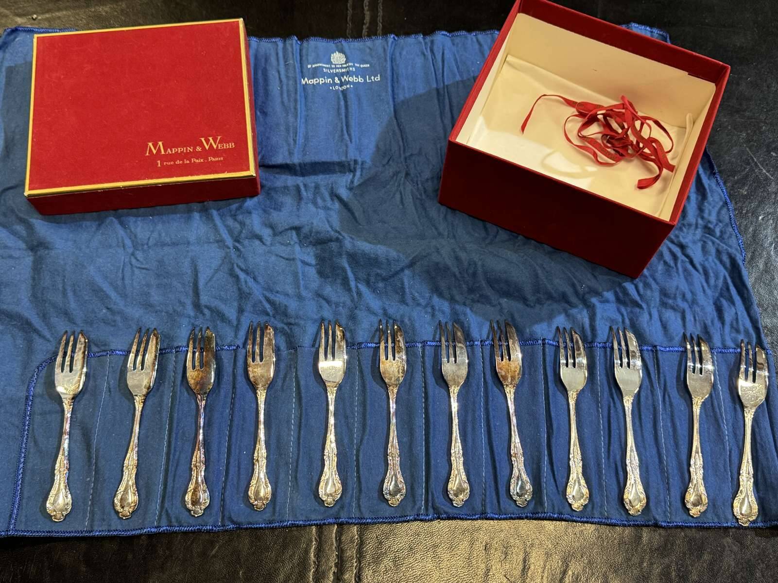 Mappin and Webb box of 12 silver-plated cake forks