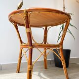 Vintage round rattan coffee table 1970