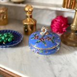 Old blue earthenware jewelry box