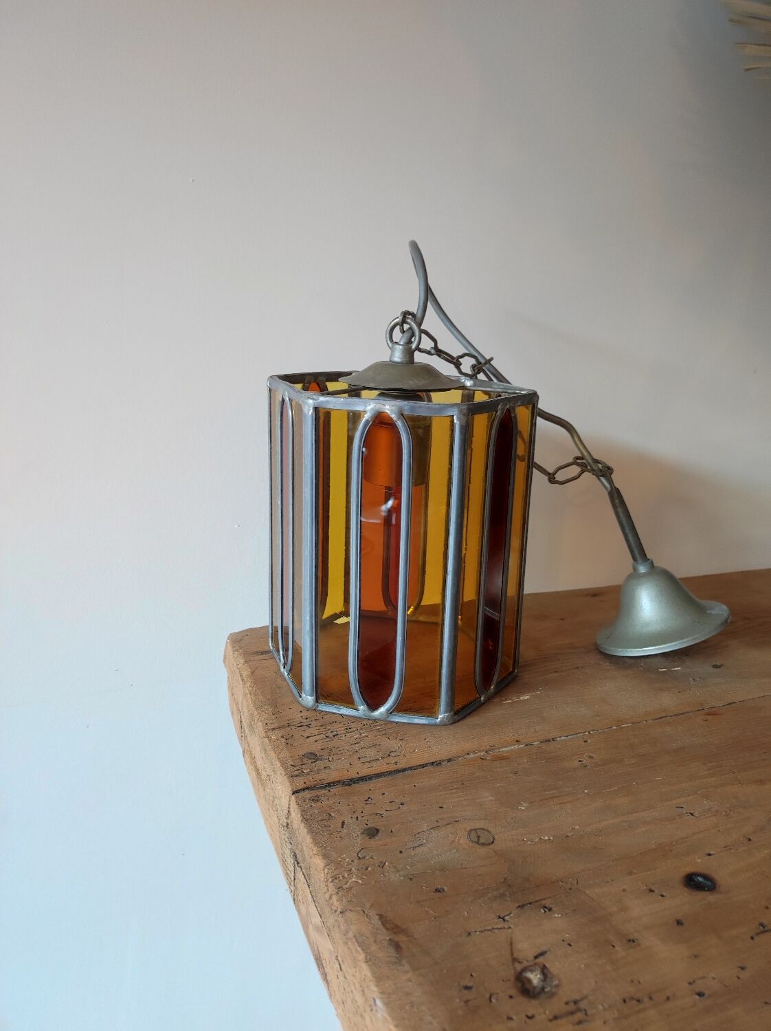 Vintage stained glass pendant light