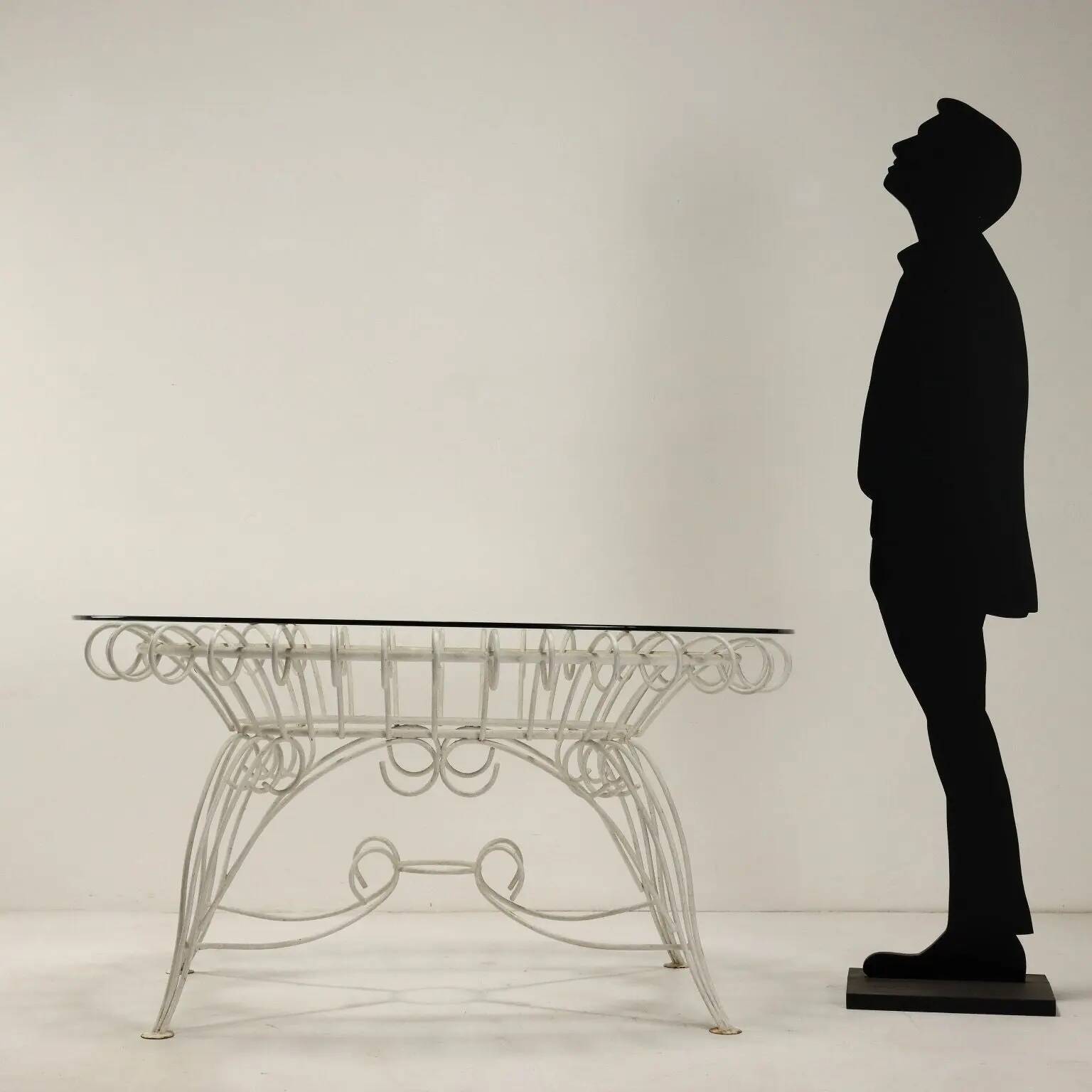 Vintage white enamelled iron garden table, Italy, 1960s
