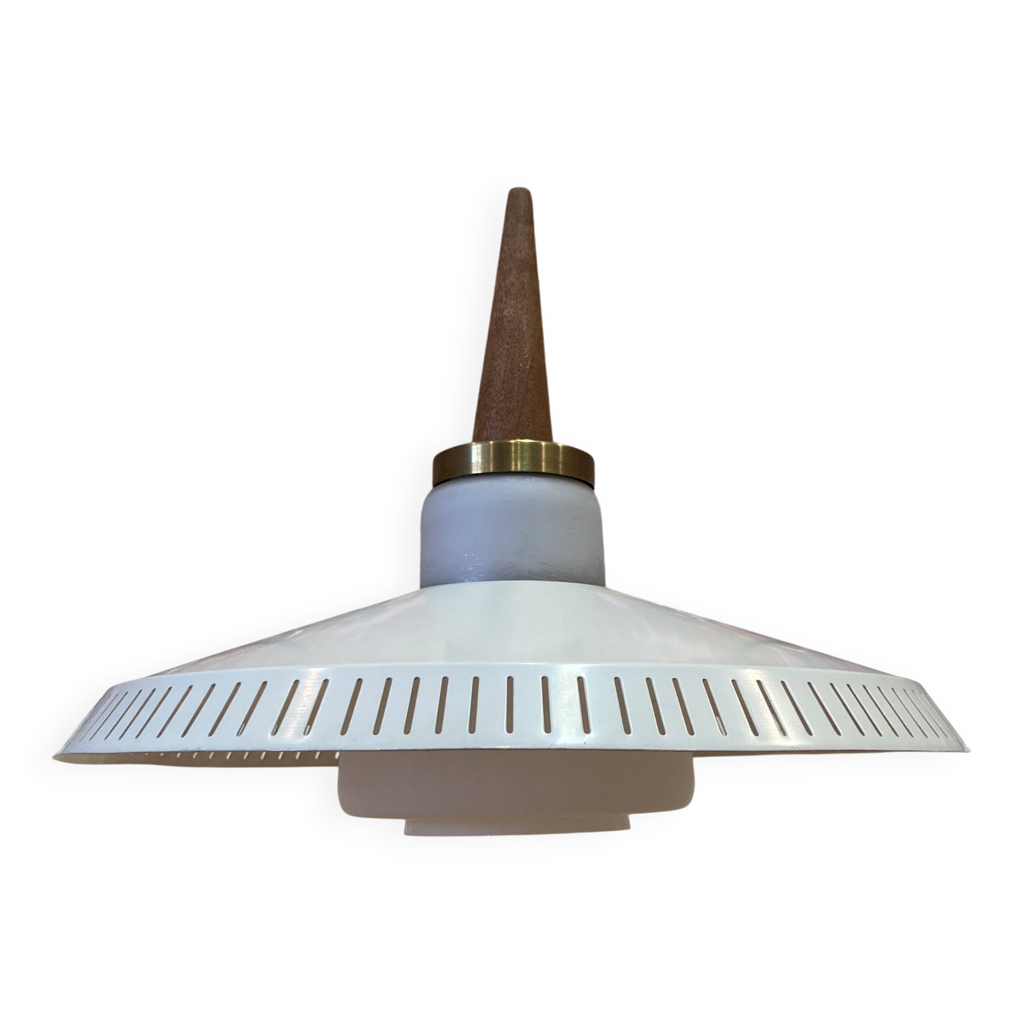 Suspension design scandinave 1950 métal et opaline.