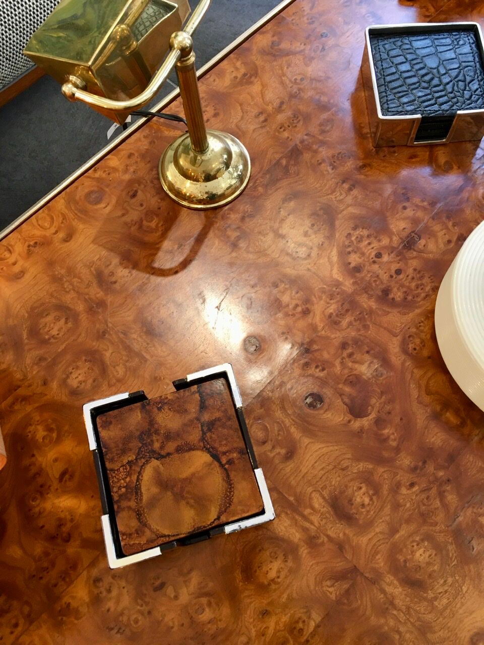 Elm magnifying glass coffee table circa 1970