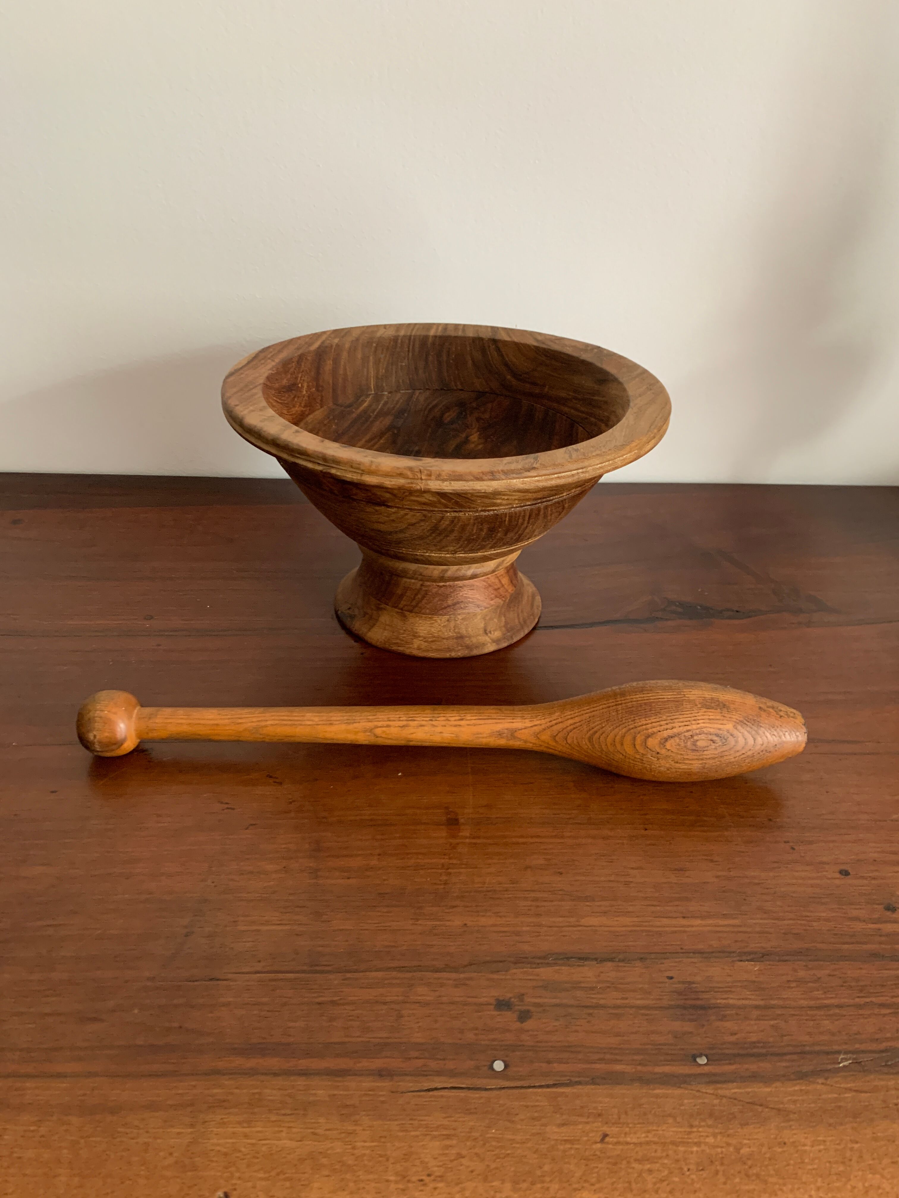Old wooden mortar and pestle