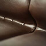 Two-seater canapé in steel and brown faux leather, Germany 1970.