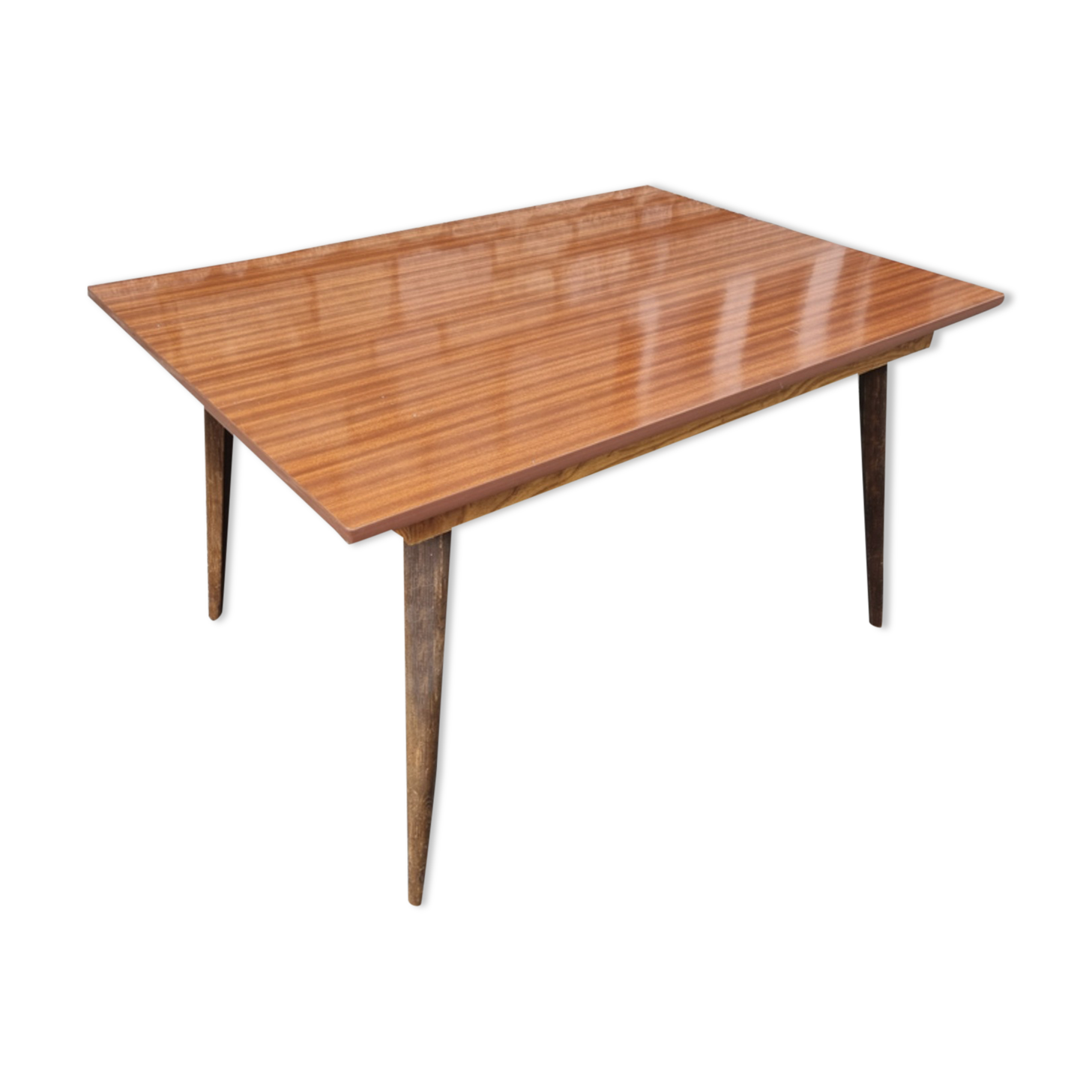 Dining room table, formica, wooden compass legs, 50s