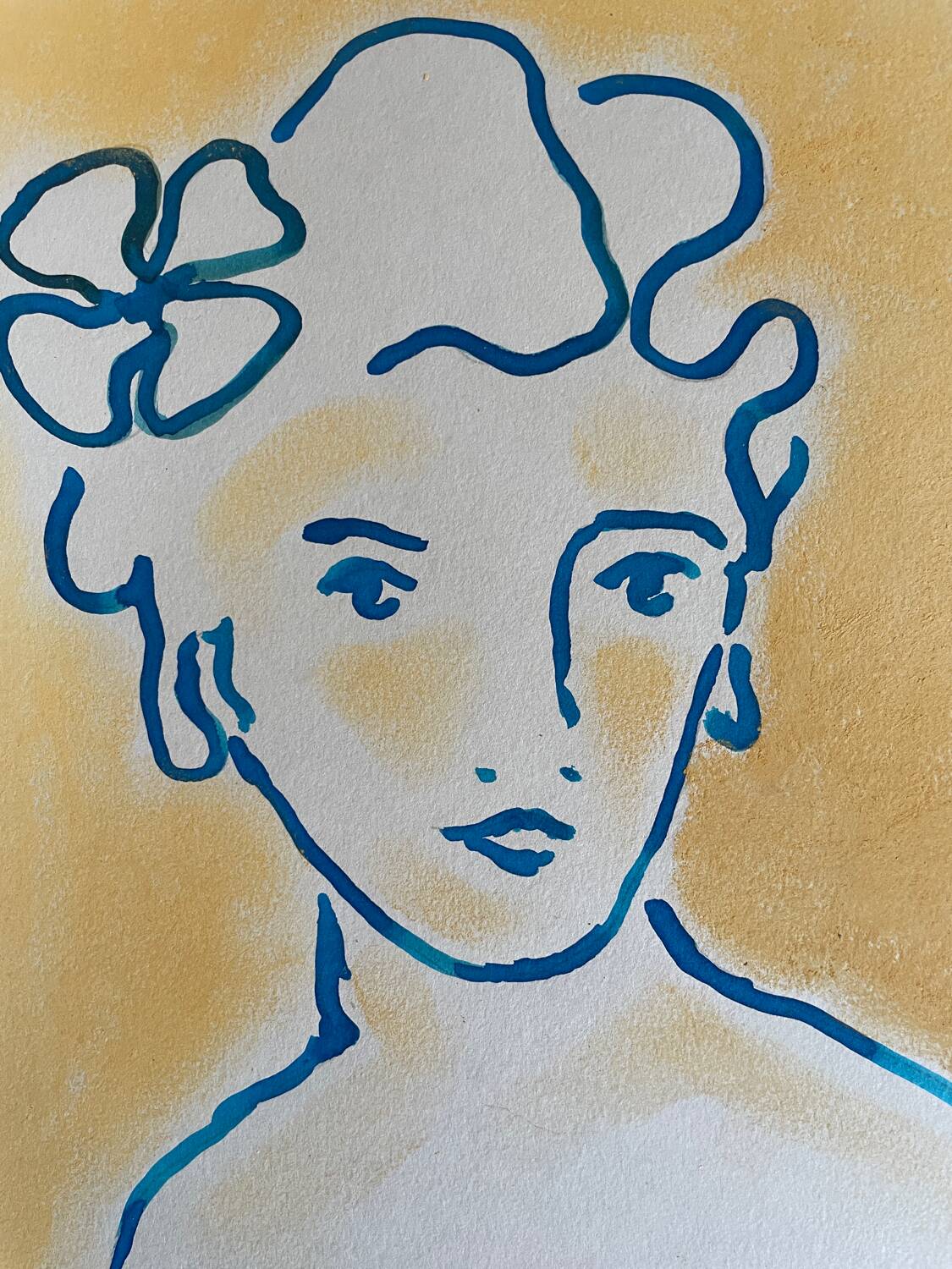 Signed painting in Chinese ink and pastel, “art deco” female portrait