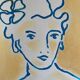 Signed painting in Chinese ink and pastel, “art deco” female portrait