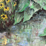 Flower garden and stream, signed