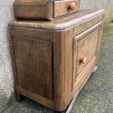 Art Deco bedside table, oak, moustache legs, 1930s