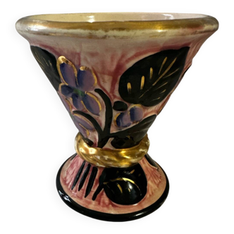 Small vintage conical vase Vallauris workshop JTF floral decoration