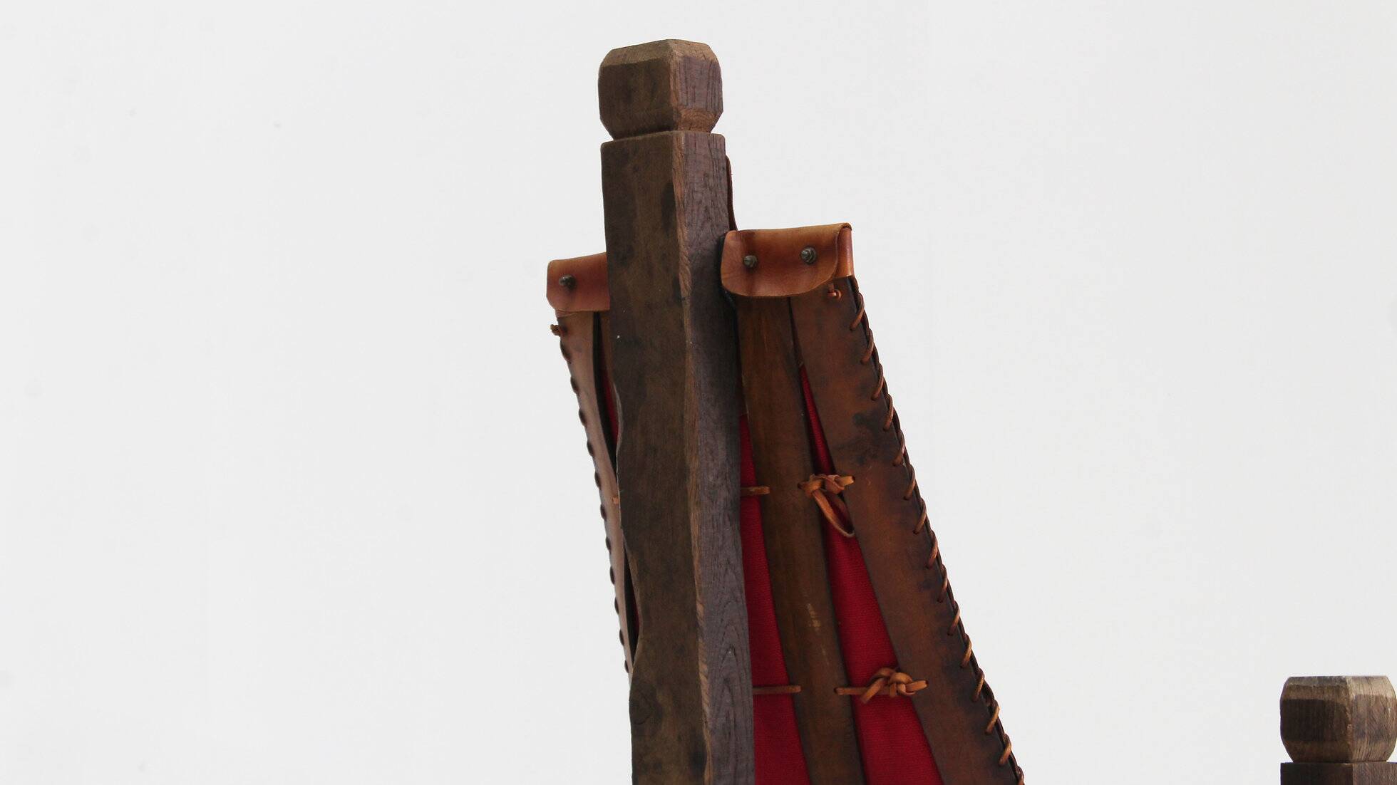 Vintage Brutalist tripod chair leather and wood