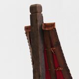 Vintage Brutalist tripod chair leather and wood