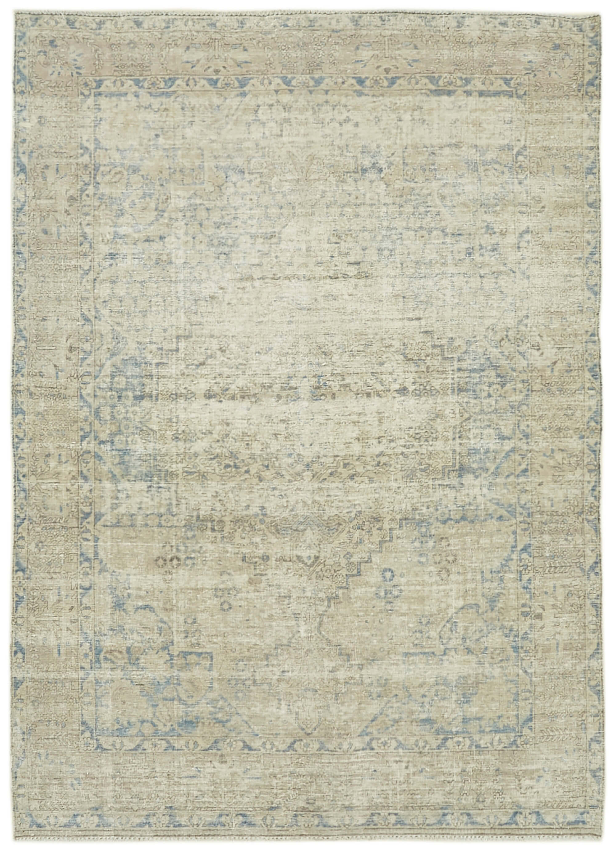 Hand-Knotted Persian Antique 1970s 210 cm x 294 cm Beige Wool Carpet