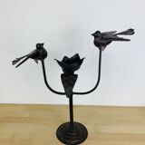 Bougeoir brutaliste fer forgé aux oiseaux