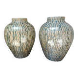 Pair of glazed and veined stoneware vases