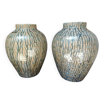 Paire de vase en grès vernis er veiné