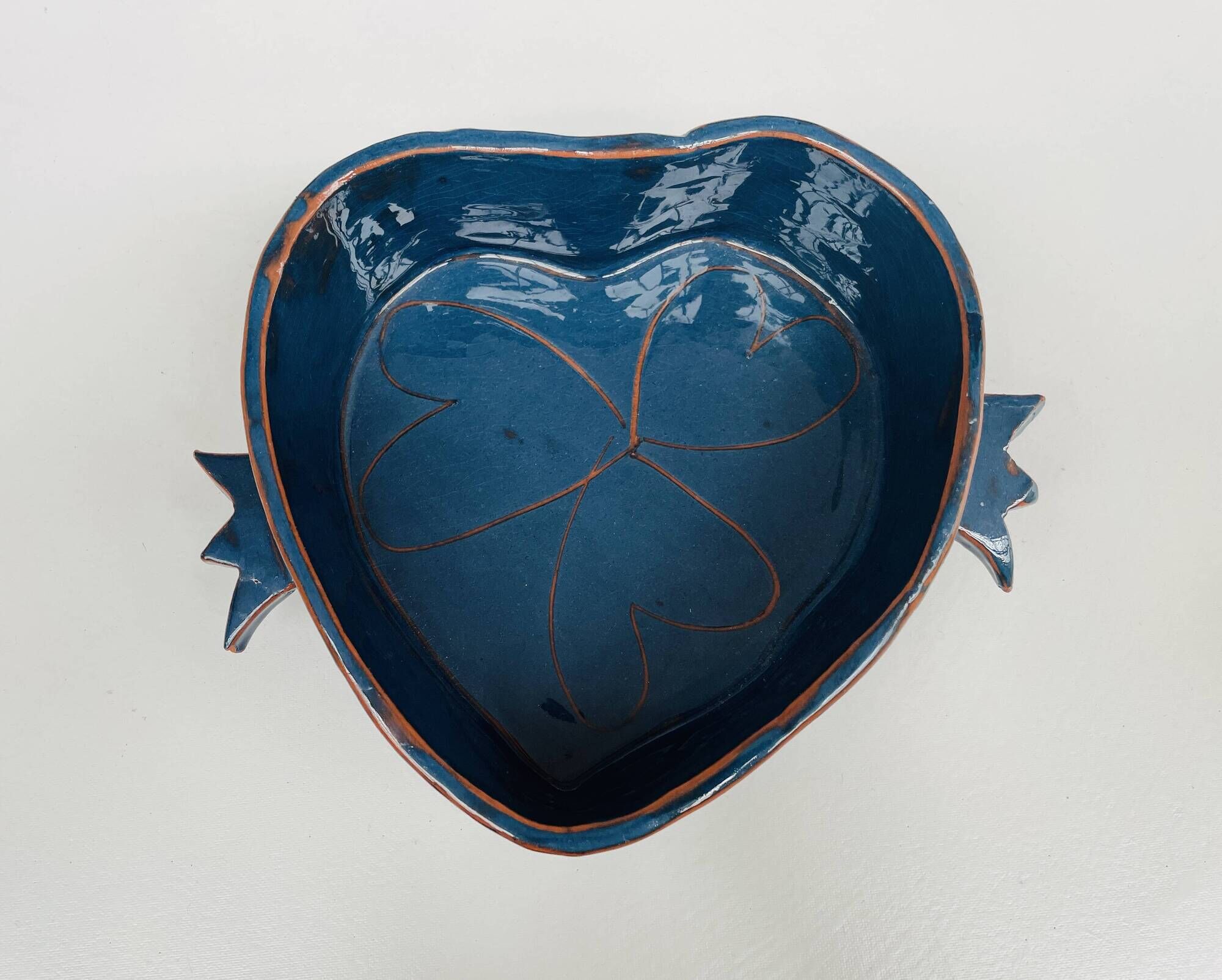 Small "Heart" dish or large blue glazed ceramic catchall.