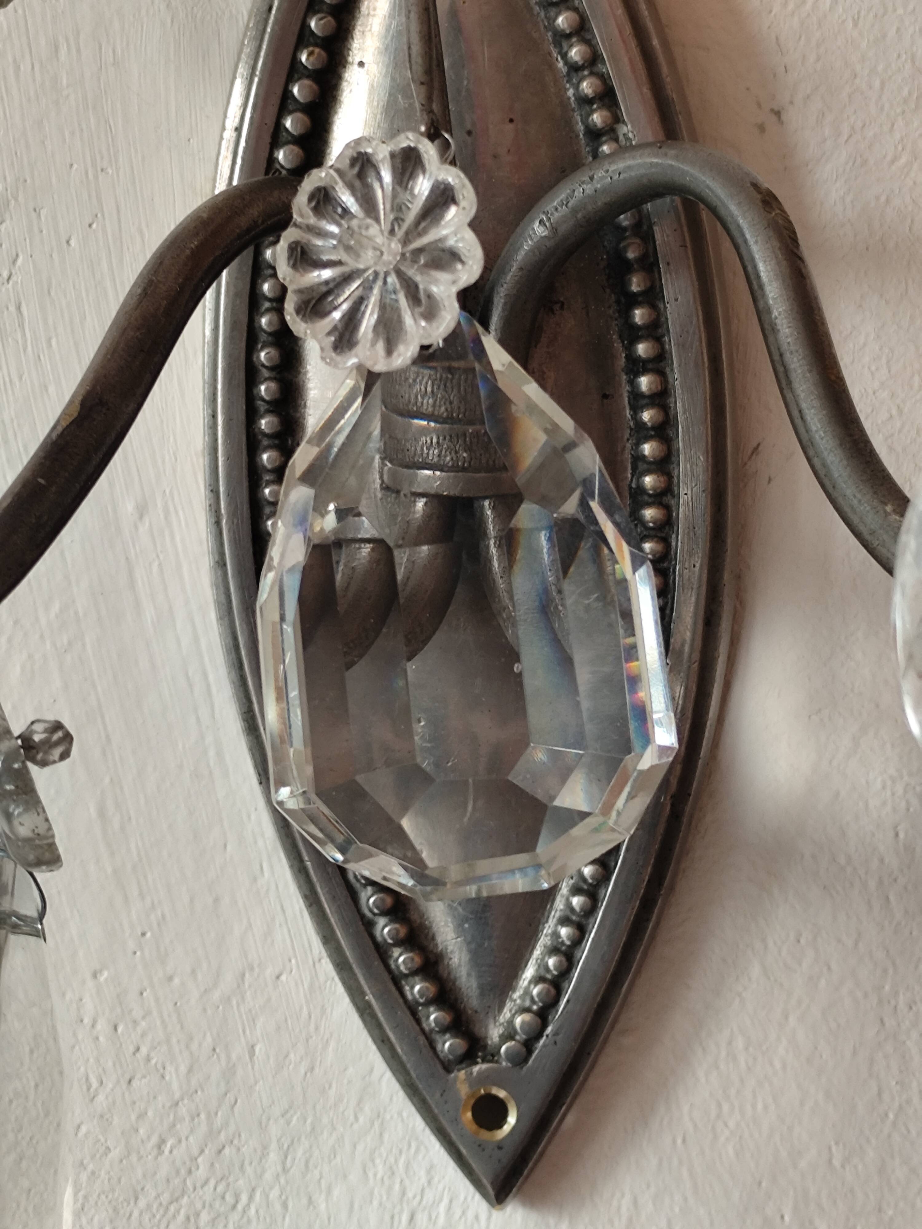 Wall light in tinned brass and crystal pendants - rococo light 2 lights