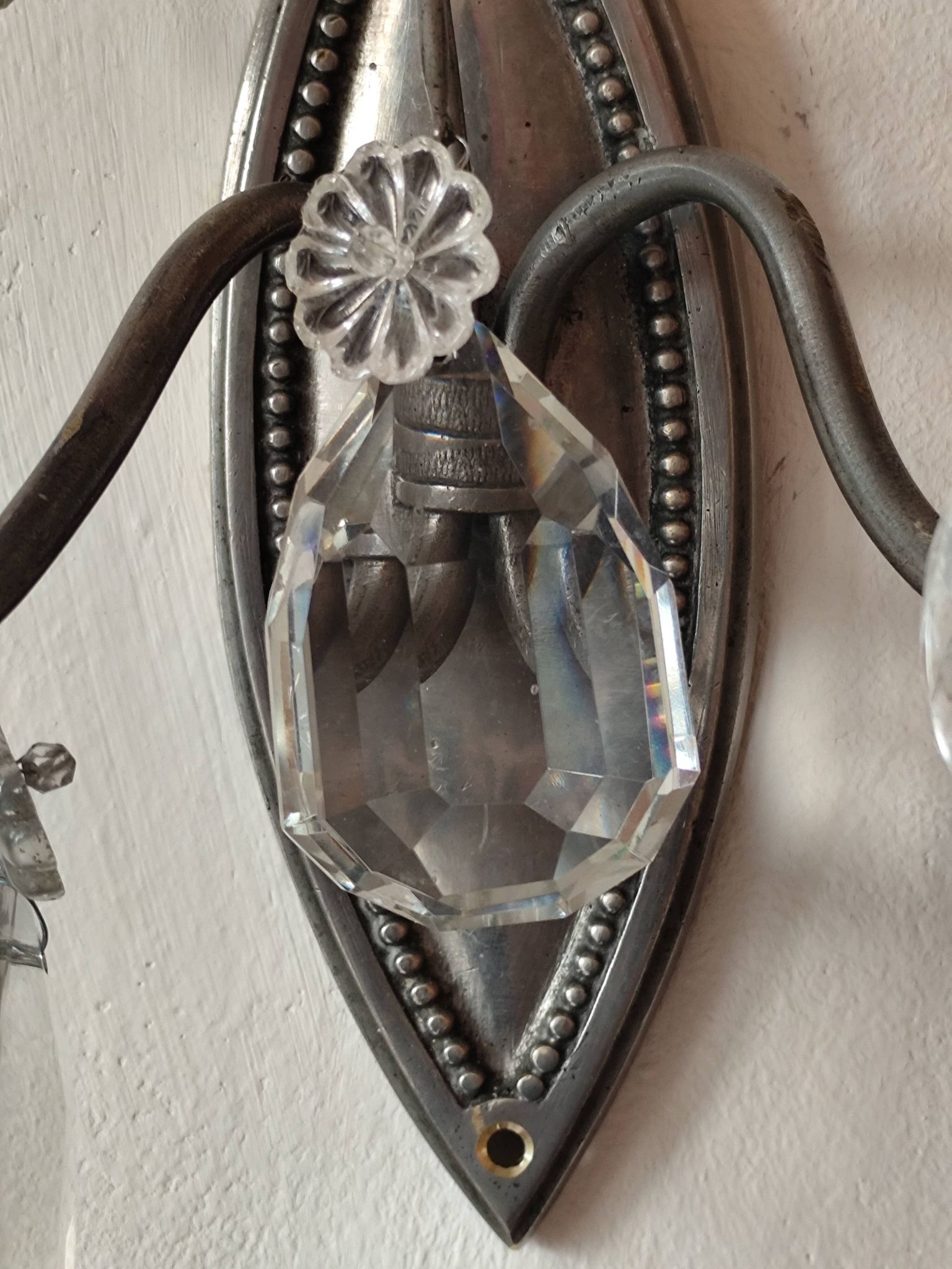 Wall light in tinned brass and crystal pendants - rococo light 2 lights