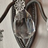 Wall light in tinned brass and crystal pendants - rococo light 2 lights
