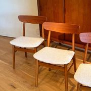 4 Chaises scandinave vintage "Freya" en bouclette lin naturel