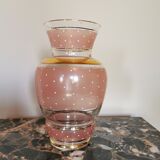 Pink vintage vase, gilded and white plumetis