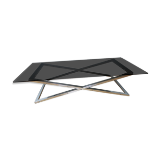 Coffee table smoked glass and chrome 1970