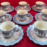 Set of 8 ceramic Quimper cups and under cups