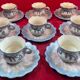 Set of 8 ceramic Quimper cups and under cups