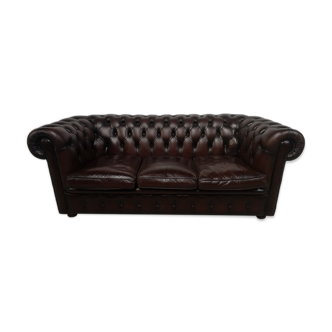 English style brown leather chesterfield sofa