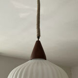 Louis Kalff pendant light in opaline and teak from the 1960s